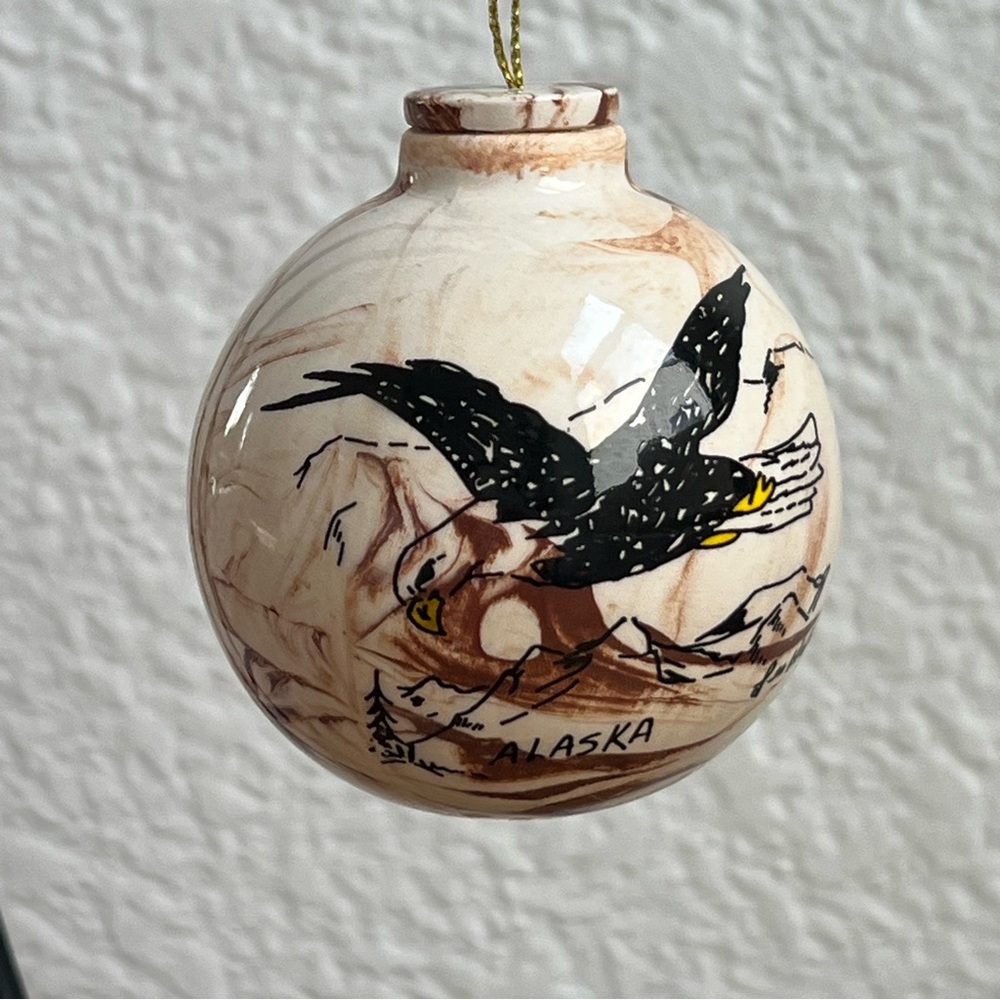 Hand Painted Glass Alaska Eagle Ornament